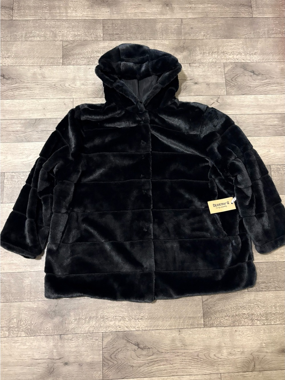 BearPaw Black Hooded Faux-Fur Snap Up Teddy Jacket